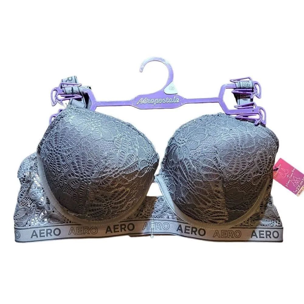 NWT Aeropostale Bra Women's 42D Grey Lace  Padded Lined Two Way